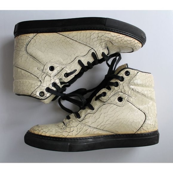 BALENCIAGA Craquelé High-Top Calfskin Leather Sneaker Off White Size FR 37 - Picture 8 of 11